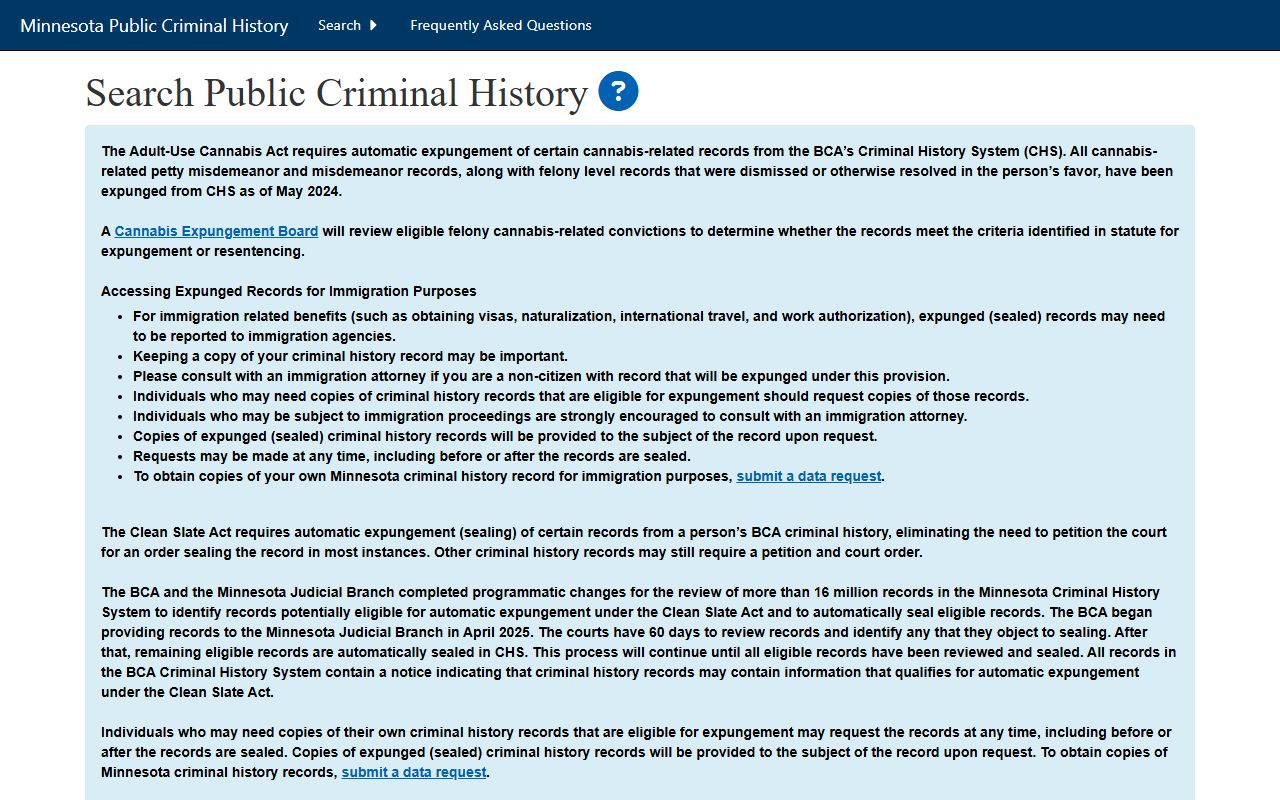 Swift County conviction record lookup BCA public criminal history search