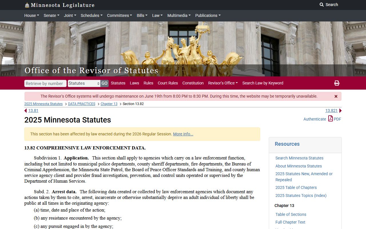 Minnesota Statutes 13.82 booking photo law for Swift County jail mugshots